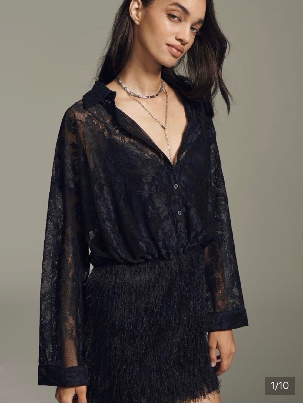Anthropologie Black Lace Button-Up Mini Dress